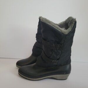 Black Faux Fur-Lined Winter Boots With Rubber Soles Slip-On Women’s Size 6 Made